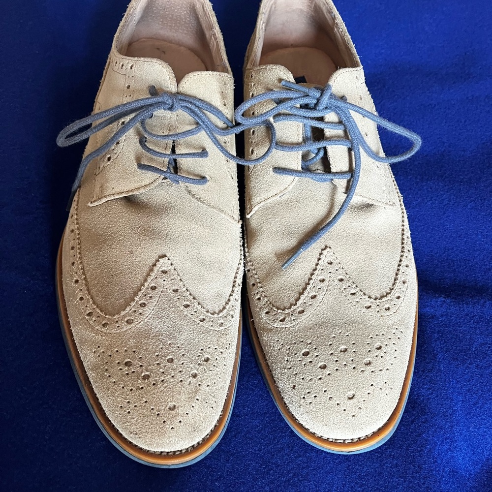 Joseph Abboud Cream Suede Brogues with Blue Laces